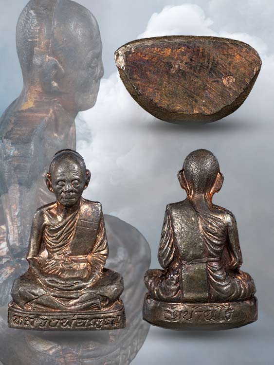 รูปเหมือนปั๊มเทพประทานพร หลวงพ่อคูณ วัดบ้านไร่ เนื้อนวะโลหะ สวยเดิมพร้อมกล่องเดิม-1