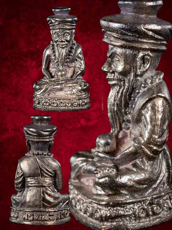 รูปหล่อพระฤาษีตาไฟ หลวงปู่พรหมา เขมจาโร เนื้อเงิน พร้อมกล่องเดิม-1