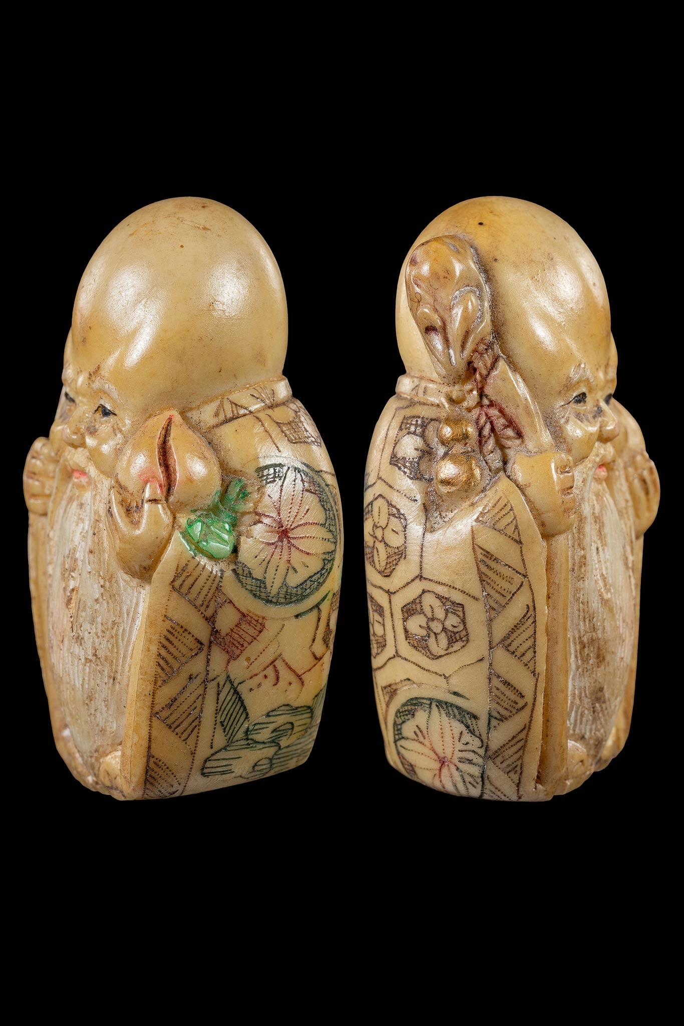 เทพเซียนจีน ฮก ลก ซิ่ว งานแกะงาเก่าลงสี จีน-1