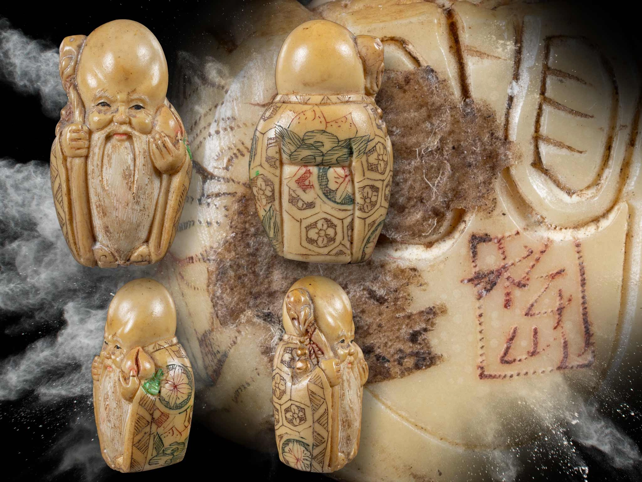 เทพเซียนจีน ฮก ลก ซิ่ว งานแกะงาเก่าลงสี จีน-1